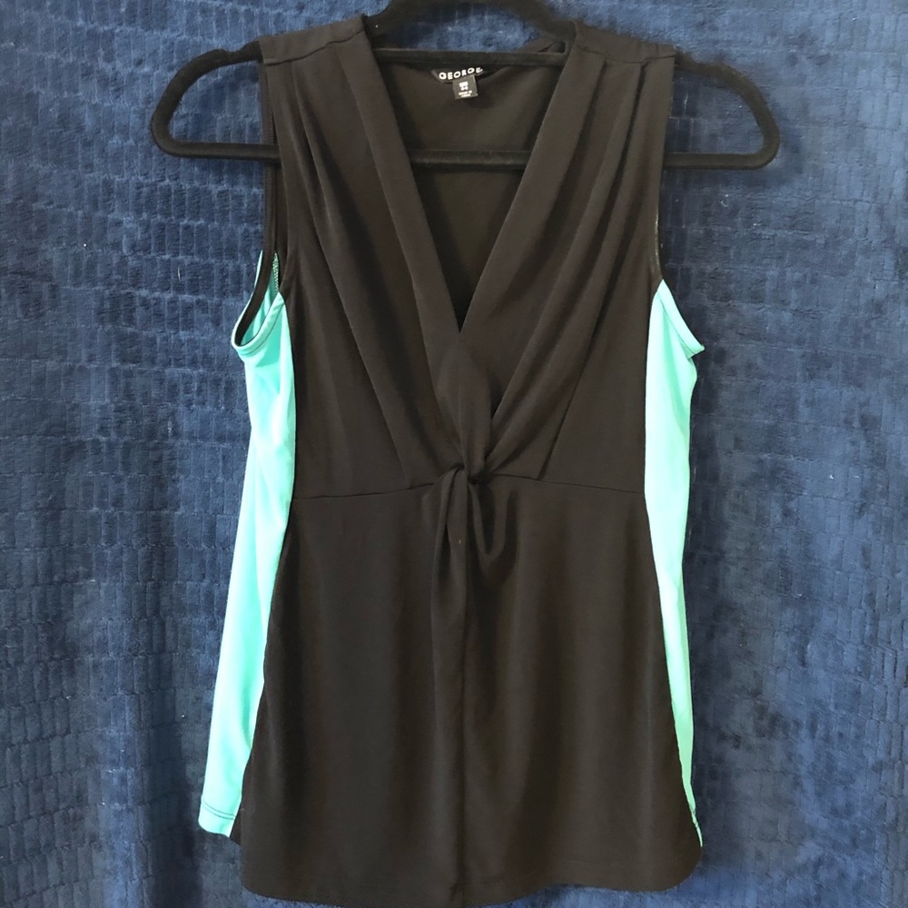 George sleeveless black and teal/green dress shirt